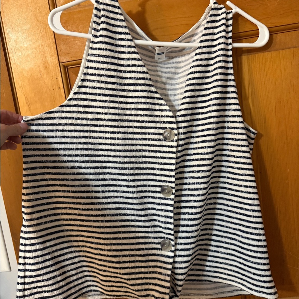 Striped Sleeveless Button-Up Top
